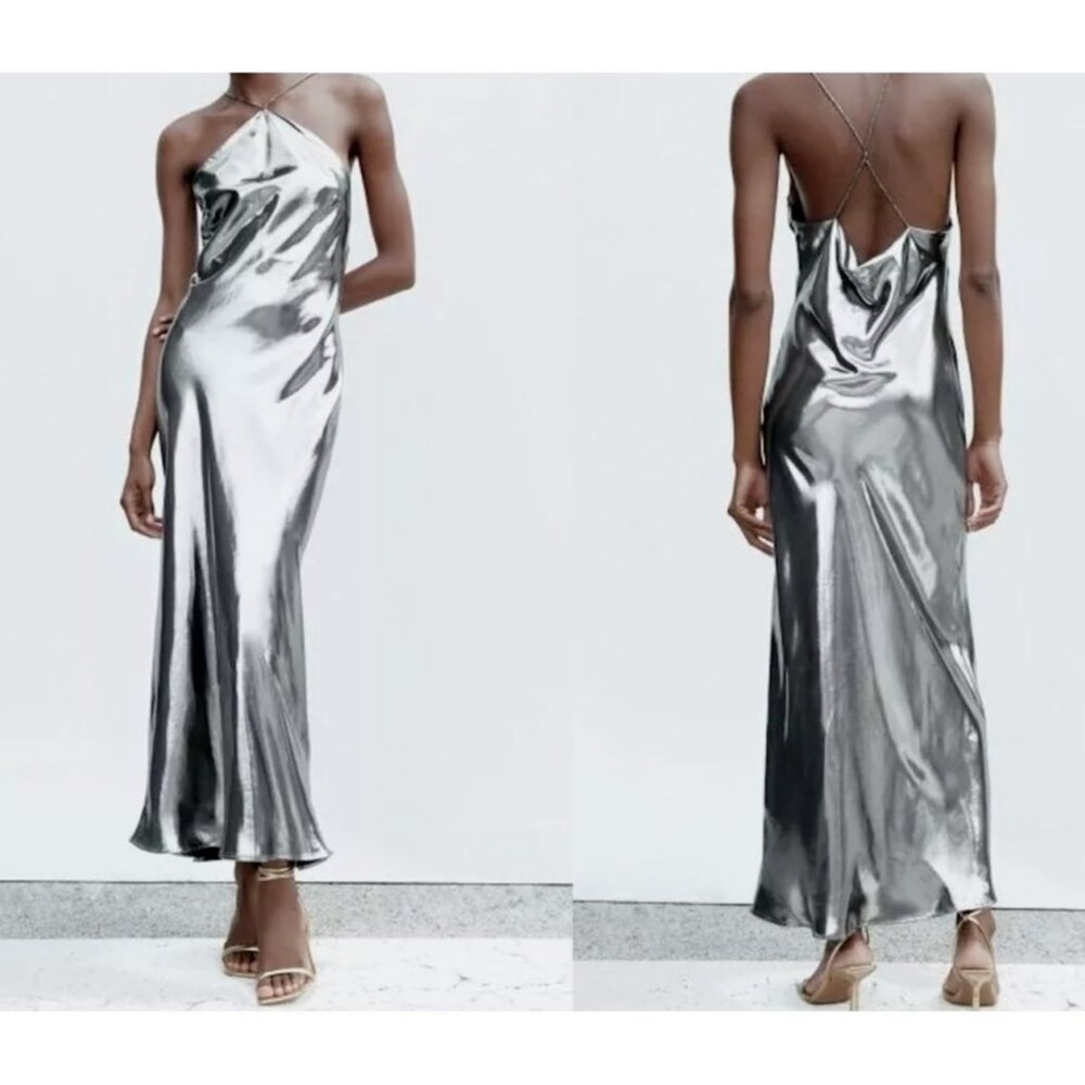 ZARA - Silver Metallic Formal Dress - Small